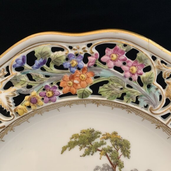 Helena Wolfsohn Reticulated Plate 8.5" Watteau Couple Scene Dresden Germany 6 - Picture 3 of 7